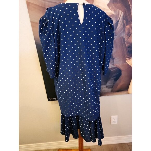 Vintage 1990's "Risa Ann" Dress SZ 20wp Blue white Polka-dot Short sleeve - Picture 4 of 9